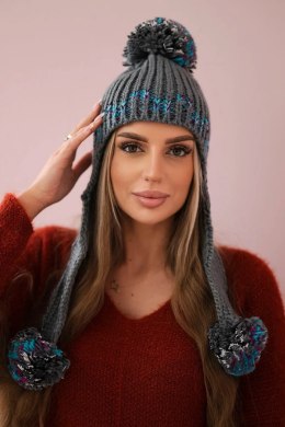 Czapka damska uszatka Nadia K321 ciemno szara  