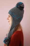 Czapka damska uszatka Nadia K321 ciemno szara  