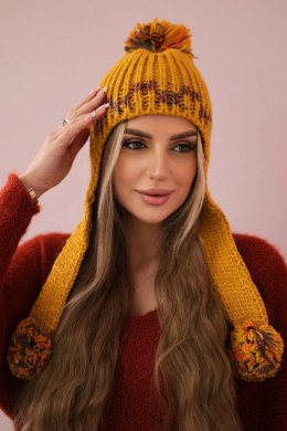 Czapka damska uszatka Nadia K321 musztardowa  