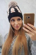 Czapka damska z pomponem Rozalia K323 beżowy+czarny  