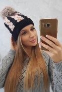 Czapka damska z pomponem Rozalia K323 beżowy+czarny  