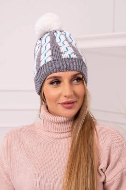 Czapka damska z pomponem Rozalia K323 biały+szary  