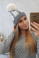 Czapka damska z pomponem Rozalia K323 biały+szary  