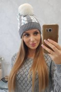 Czapka damska z pomponem Rozalia K323 biały+szary  