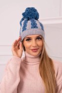 Czapka damska z pomponem Rozalia K323 jeansowy+szary  