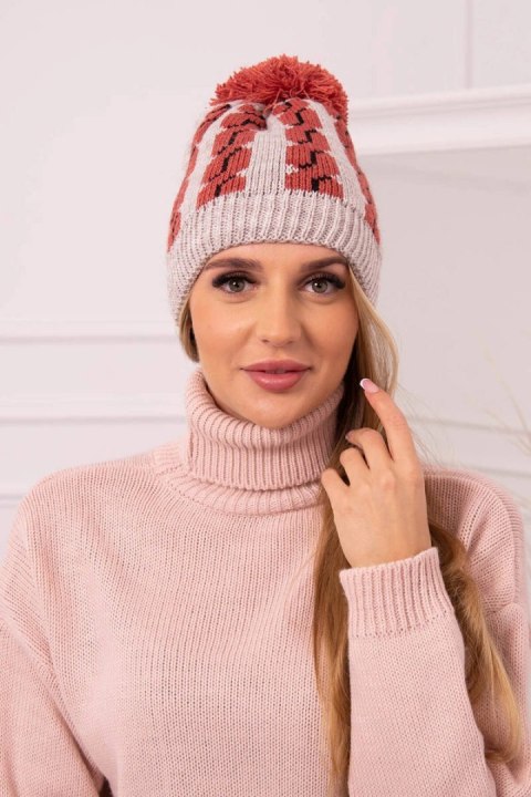Czapka damska z pomponem Rozalia K323 rudy+beżowy Czapka damska z pomponem Rozalia K323 rudy+beżowy