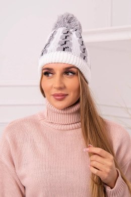 Czapka damska z pomponem Rozalia K323 szary+biały  