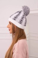 Czapka damska z pomponem Rozalia K323 szary+biały  