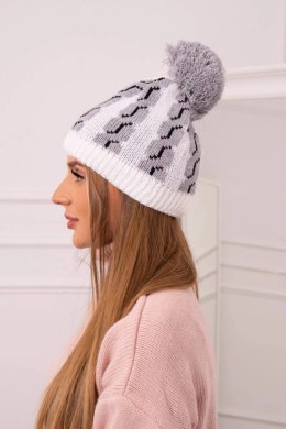 Czapka damska z pomponem Rozalia K323 szary+biały  