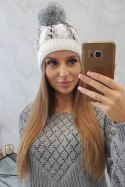 Czapka damska z pomponem Rozalia K323 szary+biały  