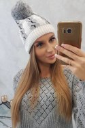 Czapka damska z pomponem Rozalia K323 szary+biały  