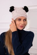 Czapka z polarem 2 pompony K291 beżowa  