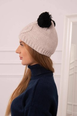 Czapka z polarem 2 pompony K291 beżowa  