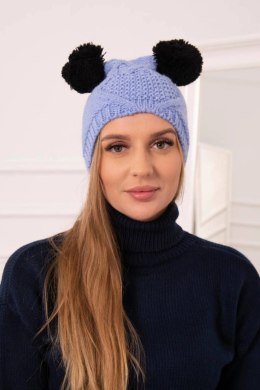 Czapka z polarem 2 pompony K291 niebieska  