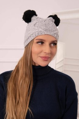 Czapka z polarem 2 pompony K291 szara  