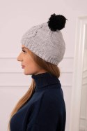Czapka z polarem 2 pompony K291 szara  