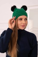 Czapka z polarem 2 pompony K291 zielona  