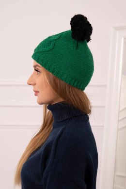 Czapka z polarem 2 pompony K291 zielona  
