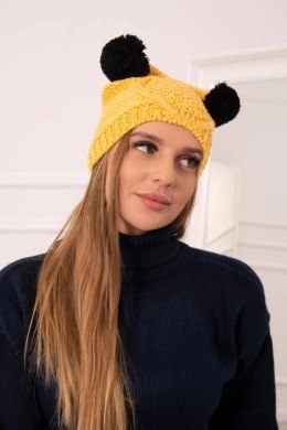 Czapka z polarem 2 pompony K291 żółta  