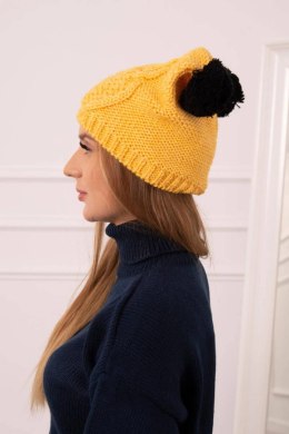 Czapka z polarem 2 pompony K291 żółta  