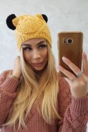 Czapka z polarem 2 pompony K291 żółta  