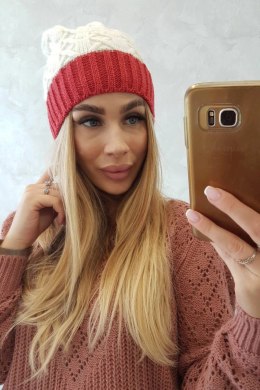 Czapka z polarem Bibiana K264 bordowy+ecru  