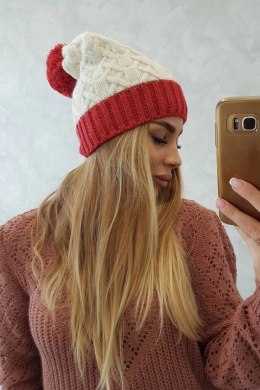 Czapka z polarem Bibiana K264 bordowy+ecru  