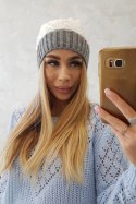 Czapka z polarem Bibiana K264 ciemny szary+biały  
