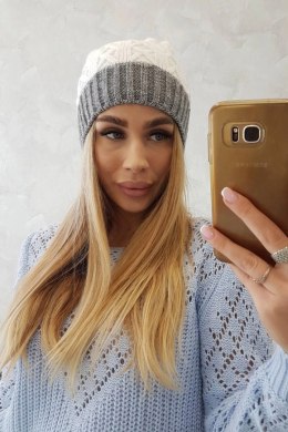 Czapka z polarem Bibiana K264 ciemny szary+biały  