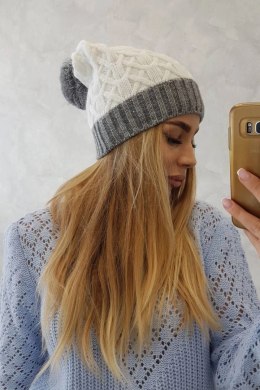 Czapka z polarem Bibiana K264 ciemny szary+biały  