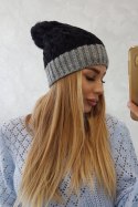 Czapka z polarem Bibiana K264 ciemny szary+czarny  