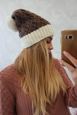 Czapka z polarem Bibiana K264 ecru+mocca  