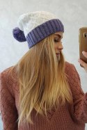 Czapka z polarem Bibiana K264 fioletowy+biały  