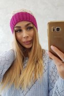 Czapka z polarem Bibiana K264 jasny fioletowy+jasny beżowy  