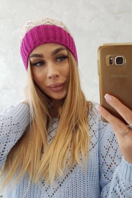 Czapka z polarem Bibiana K264 jasny fioletowy+jasny beżowy  