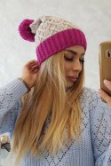 Czapka z polarem Bibiana K264 jasny fioletowy+jasny beżowy  