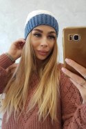 Czapka z polarem Bibiana K264 jeansowy+biały  