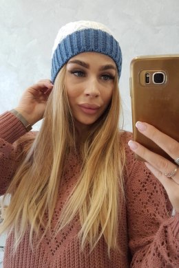 Czapka z polarem Bibiana K264 jeansowy+biały  