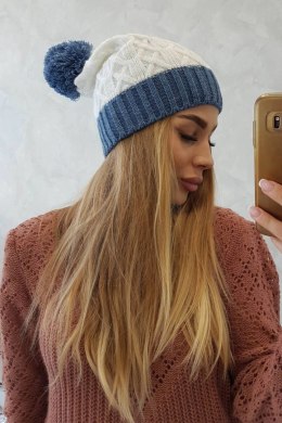 Czapka z polarem Bibiana K264 jeansowy+biały  