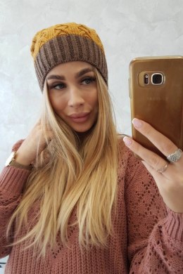 Czapka z polarem Bibiana K264 mocca+musztardowy  