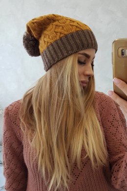 Czapka z polarem Bibiana K264 mocca+musztardowy  