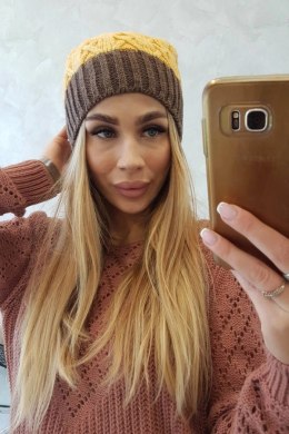 Czapka z polarem Bibiana K264 mocca+żółty  