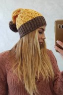 Czapka z polarem Bibiana K264 mocca+żółty  