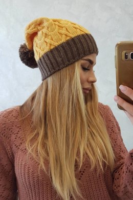 Czapka z polarem Bibiana K264 mocca+żółty  