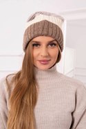 Czapka z polarem Bojana K265 ciemny beżowy+ecru+jasny beżowy  