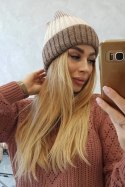 Czapka z polarem Bojana K265 ciemny beżowy+ecru+jasny beżowy  