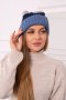 Czapka z polarem Bojana K265 jeans+granatowy+jasny szary  