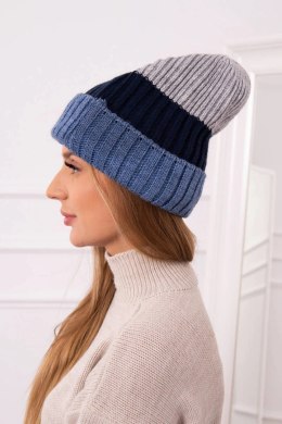 Czapka z polarem Bojana K265 jeans+granatowy+jasny szary  