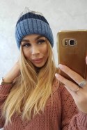 Czapka z polarem Bojana K265 jeans+granatowy+jasny szary  