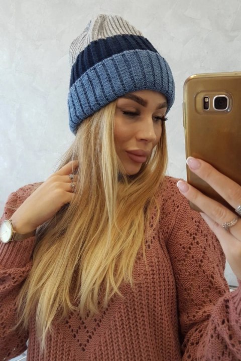 Czapka z polarem Bojana K265 jeans+granatowy+jasny szary Czapka z polarem Bojana K265 jeans+granatowy+jasny szary